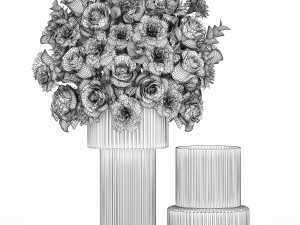 Solemn bouquet of white flowers roses carnation eucalyptus 368 3D Model