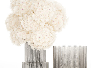 Solemn bouquet of white flowers in a vase with hydrangea 369 3D Model