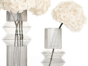 Solemn bouquet of white flowers in a vase with hydrangea 370 3D Model