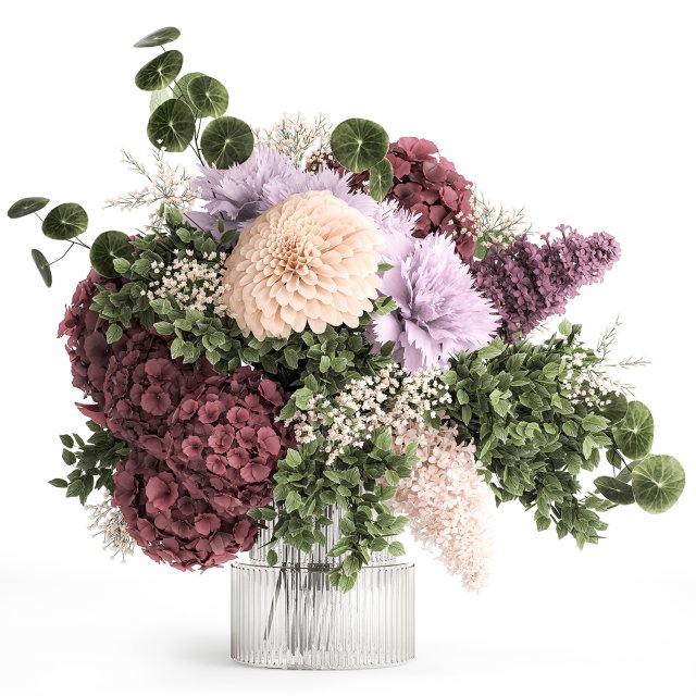 Small Bouquet Of Flowers Hydrangea Lilac Dahlia 371 3Dモデル .c4d .max .obj .3ds .fbx .stl .blend 