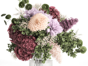 Small Bouquet Of Flowers Hydrangea Lilac Dahlia 371 3D Model
