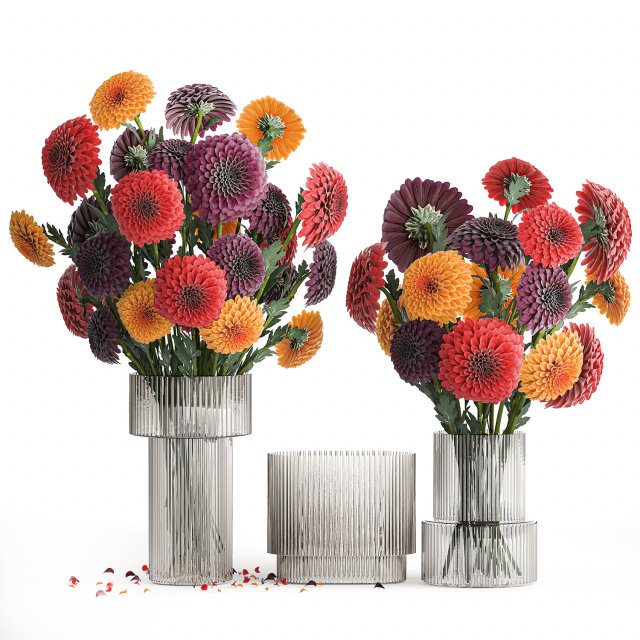 Set of bouquets of flowers chrysanthemum Dahlias vase 373 3D 모델 .c4d .max .obj .3ds .fbx .stl .blend 