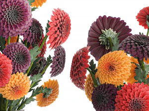 Set of bouquets of flowers chrysanthemum Dahlias vase 373 3D Model
