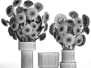 Set of bouquets of flowers chrysanthemum Dahlias vase 373 3D Model
