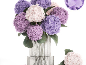 Beautiful bouquets of hydrangea flowers in a glass vase 374 3D Model