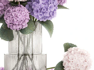 Beautiful bouquets of hydrangea flowers in a glass vase 374 3D Model