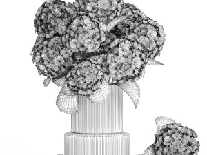 Beautiful bouquets of hydrangea flowers in a glass vase 374 3D Model