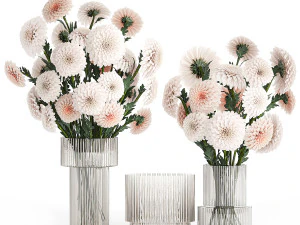 Set of white bouquets of flowers Chrysanthemum Dahlias 375 3D Model