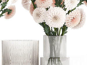 Set of white bouquets of flowers Chrysanthemum Dahlias 375 Model 3D