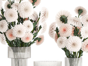 Set of white bouquets of flowers Chrysanthemum Dahlias 375 Model 3D