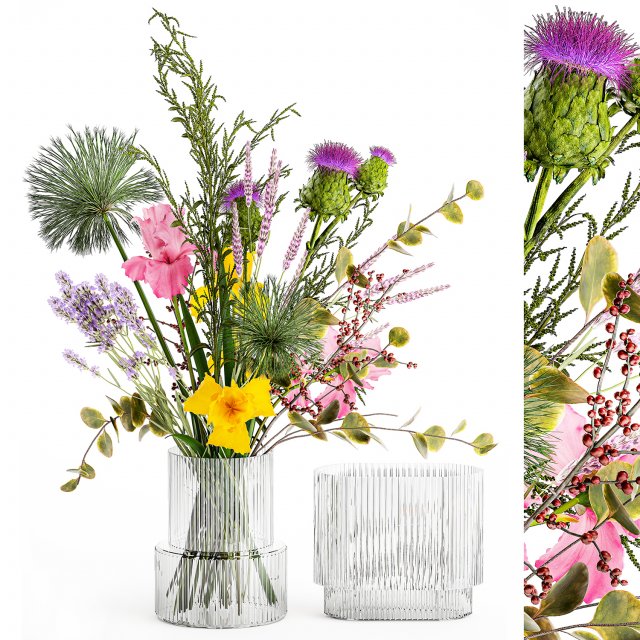 Bouquet of flowers thistle branches iris lavender barberry 376 3D Model .c4d .max .obj .3ds .fbx .stl .blend 