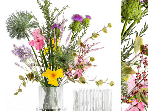 Bouquet of flowers thistle branches iris lavender barberry 376 3D Model