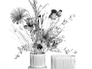 Bouquet of flowers thistle branches iris lavender barberry 376 3D Model