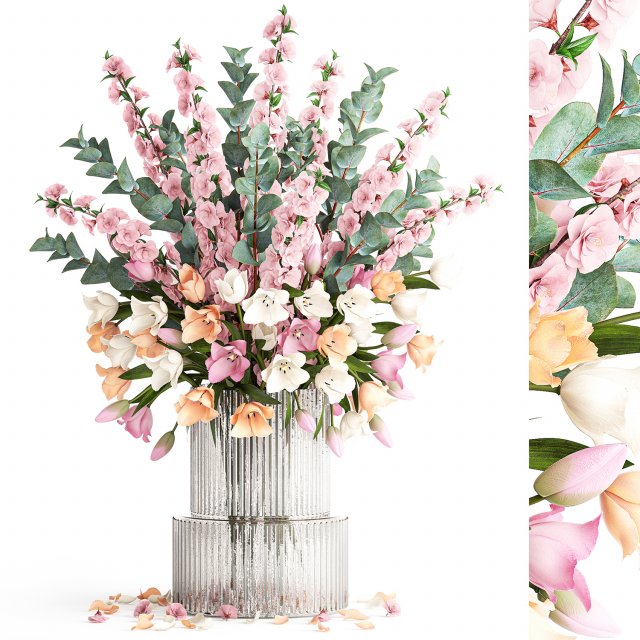 Bouquet of sakura branches with pink tulips flowers 377 Modelo 3D .c4d .max .obj .3ds .fbx .stl .blend 