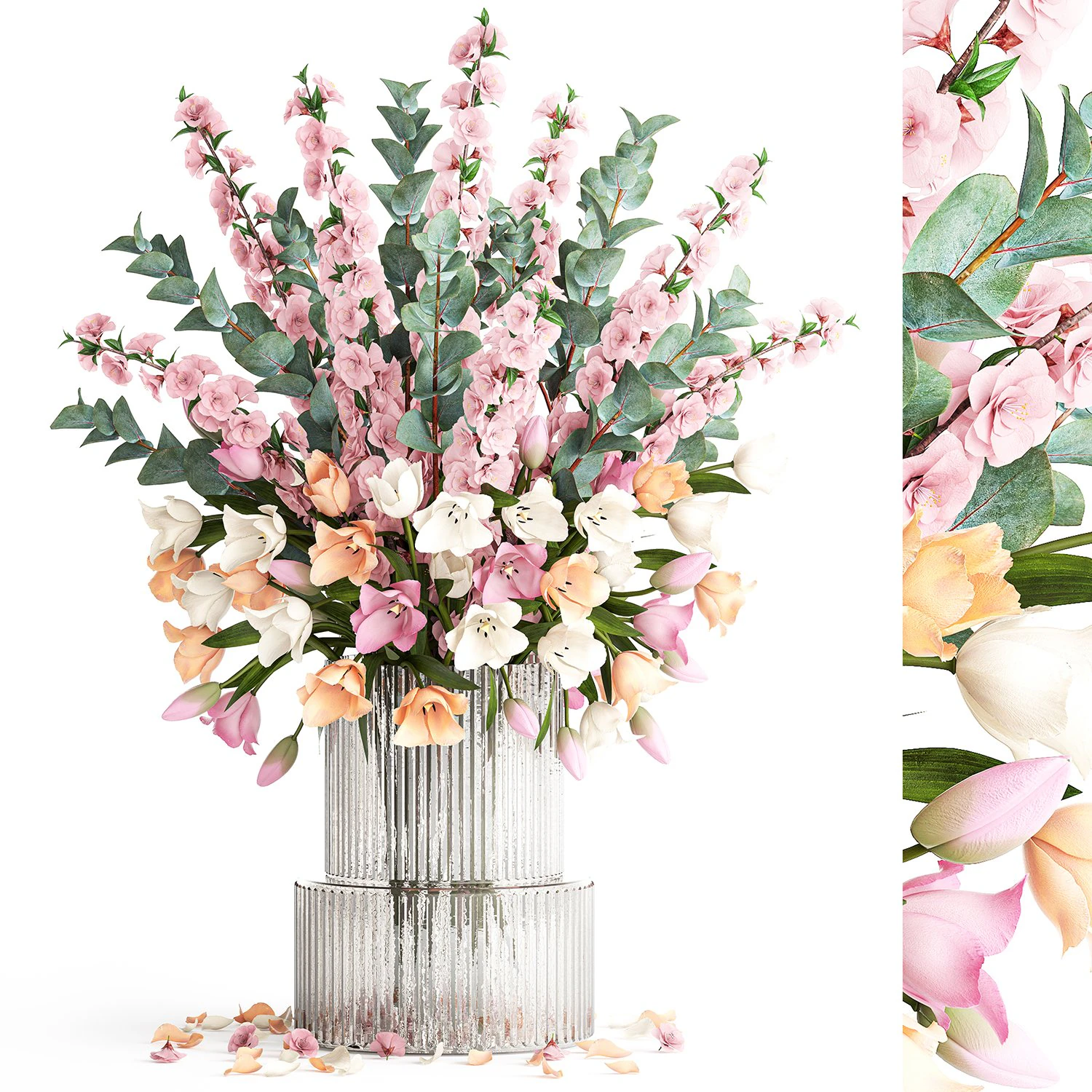 Bouquet of sakura branches with pink tulips flowers 377 3D Model .c4d .max .obj .3ds .fbx .stl .blend 
