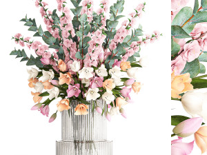 Bouquet of sakura branches with pink tulips flowers 377 3Dモデル