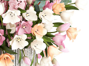 Bouquet of sakura branches with pink tulips flowers 377 Modelo 3D