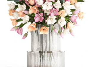 Bouquet of sakura branches with pink tulips flowers 377 3D Model