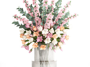 Bouquet of sakura branches with pink tulips flowers 377 Modelo 3D