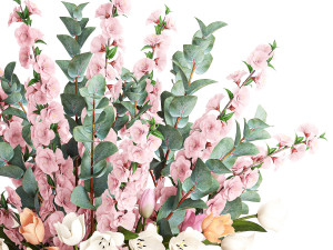 Bouquet of sakura branches with pink tulips flowers 377 Modelo 3D