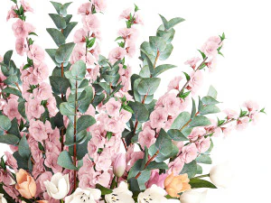 Bouquet of sakura branches with pink tulips flowers 377 3D Model