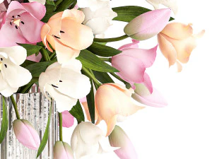 Bouquet of sakura branches with pink tulips flowers 377 3D Model