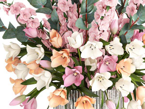 Bouquet of sakura branches with pink tulips flowers 377 3D Model