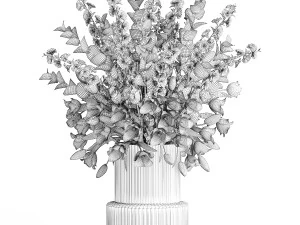 Bouquet of sakura branches with pink tulips flowers 377 3D Model