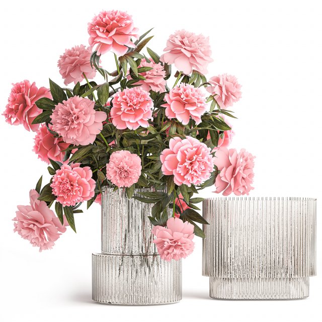 Bouquet of pink peonies flowers in a glass vase 378 3D Model .c4d .max .obj .3ds .fbx .stl .blend 