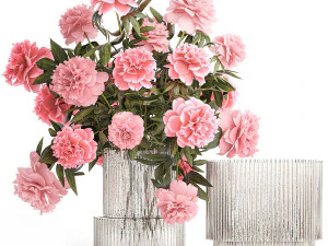 玻璃花瓶中的粉红色牡丹花束 378 3D 模型