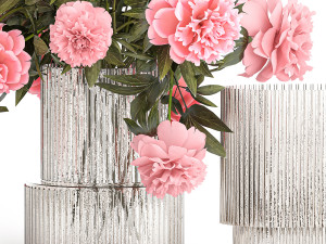 Bouquet of pink peonies flowers in a glass vase 378 3D Model