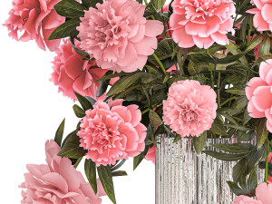 Bouquet of pink peonies flowers in a glass vase 378 3D Model