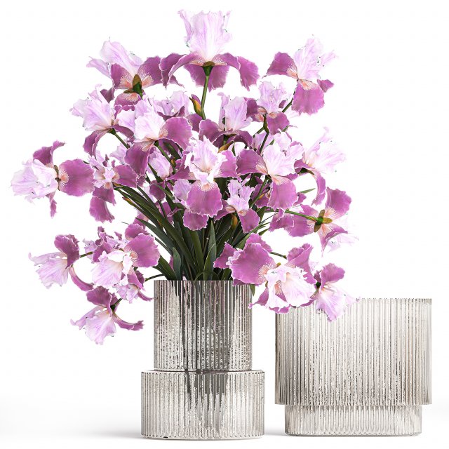Solemn bouquet of purple Iris flowers in a glass vase 379 Modelo 3D .c4d .max .obj .3ds .fbx .stl .blend 