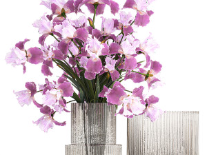 Solemn bouquet of purple Iris flowers in a glass vase 379 3D Model