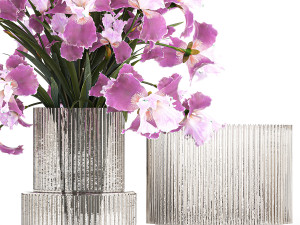 Solemn bouquet of purple Iris flowers in a glass vase 379 Modelo 3D
