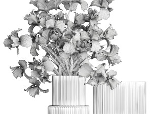 Solemn bouquet of purple Iris flowers in a glass vase 379 Modelo 3D