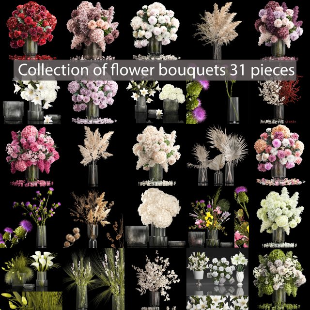 Collection of flower bouquets set of 31 pieces Modelo 3D .c4d .max .obj .3ds .fbx .stl .blend 