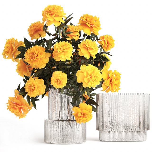 Realistic bouquet of yellow flowers Paeonia peony 381 Modello 3D .c4d .max .obj .3ds .fbx .stl .blend 