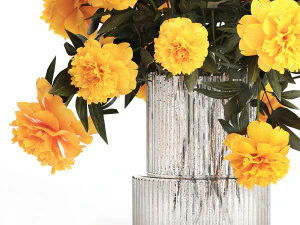 Realistic bouquet of yellow flowers Paeonia peony 381 3D Model