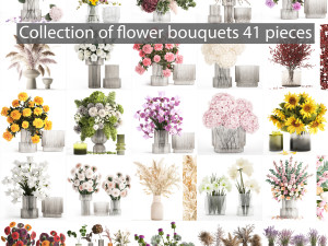 Collection of flower bouquets and vase set of 41 pieces 3D Model