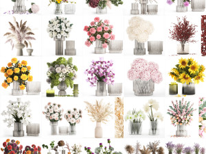 Collection of flower bouquets and vase set of 41 pieces 3D Модель