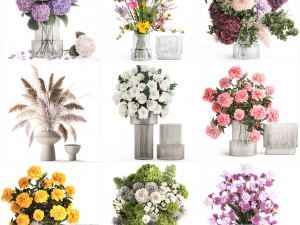 Collection of flower bouquets and vase set of 41 pieces 3D Модель
