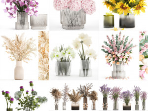 Collection of flower bouquets and vase set of 41 pieces 3D Модель