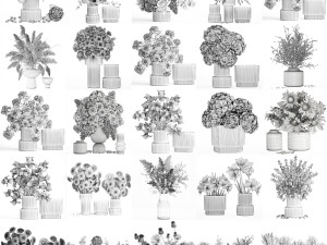 Collection of flower bouquets and vase set of 41 pieces 3D Модель
