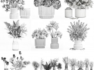 Collection of flower bouquets and vase set of 41 pieces 3D Модель