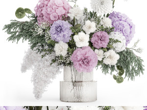 Realistic bouquet in a vase hydrangea lilac peony 382 3D Model