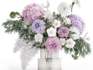 Realistic bouquet in a vase hydrangea lilac peony 382 3D 모델