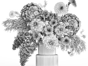 Realistic bouquet in a vase hydrangea lilac peony 382 3D 모델