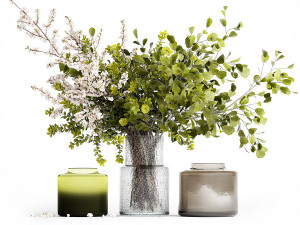 Bouquet of branches with leaves sakura flowers cherry 384 Modelo 3D