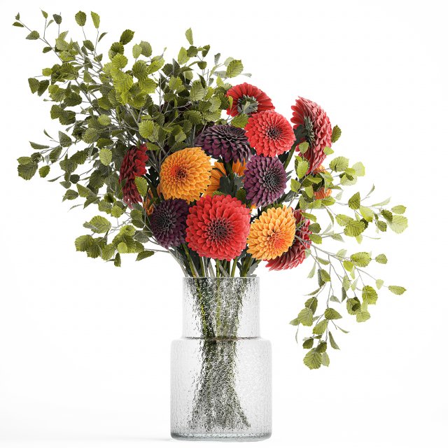 Bouquet of flowers Chrysanthemum Dahlia branches vase 385 3D Модель .c4d .max .obj .3ds .fbx .stl .blend 